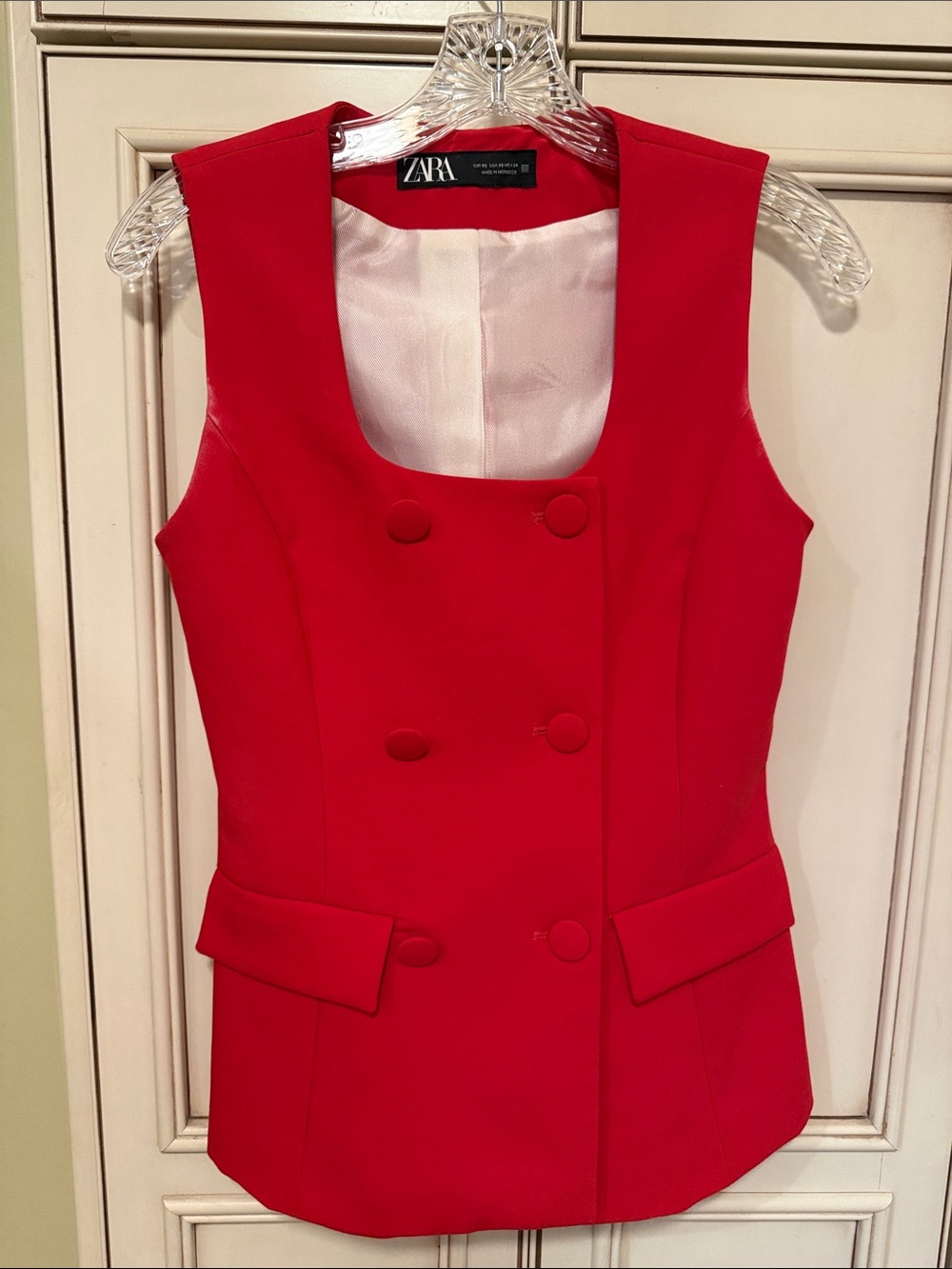 Zara Scarlet Red Sleeveless Double-Breasted Blazer Vest
